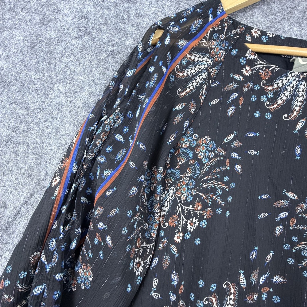 One September Sheer Blouse Top Womens Large Black Floral Paisley Cold Shoulder - Picture 6 of 8